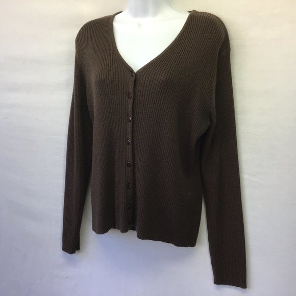 Express Women's Sweater Brown Ribbed Button Up V Neck Knit Long Sleeve Size L - Picture 4 of 6
